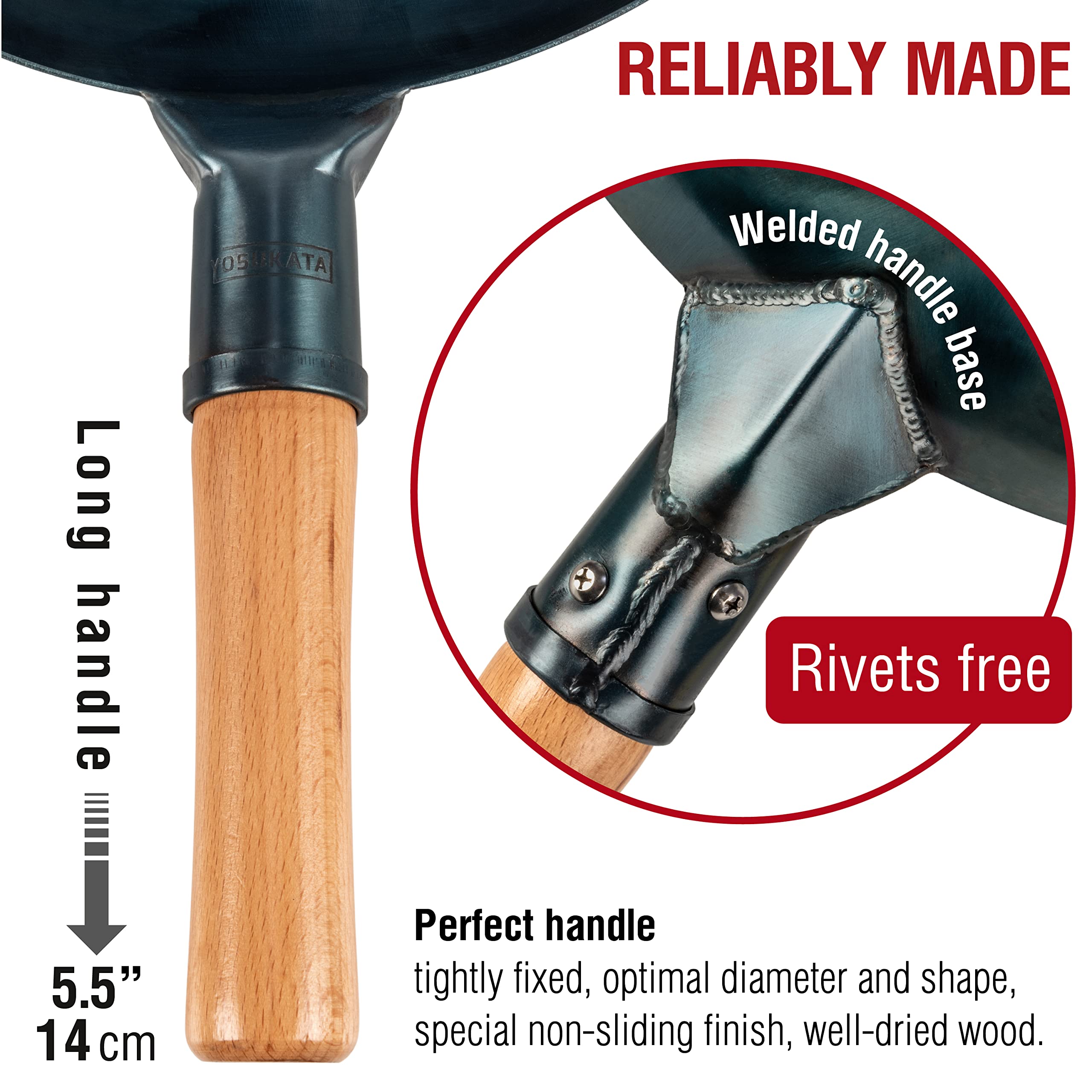 YOSUKATA flat-bottom wok on a gas stove showing stable contact