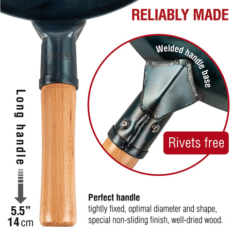 YOSUKATA flat-bottom wok on a gas stove showing stable contact