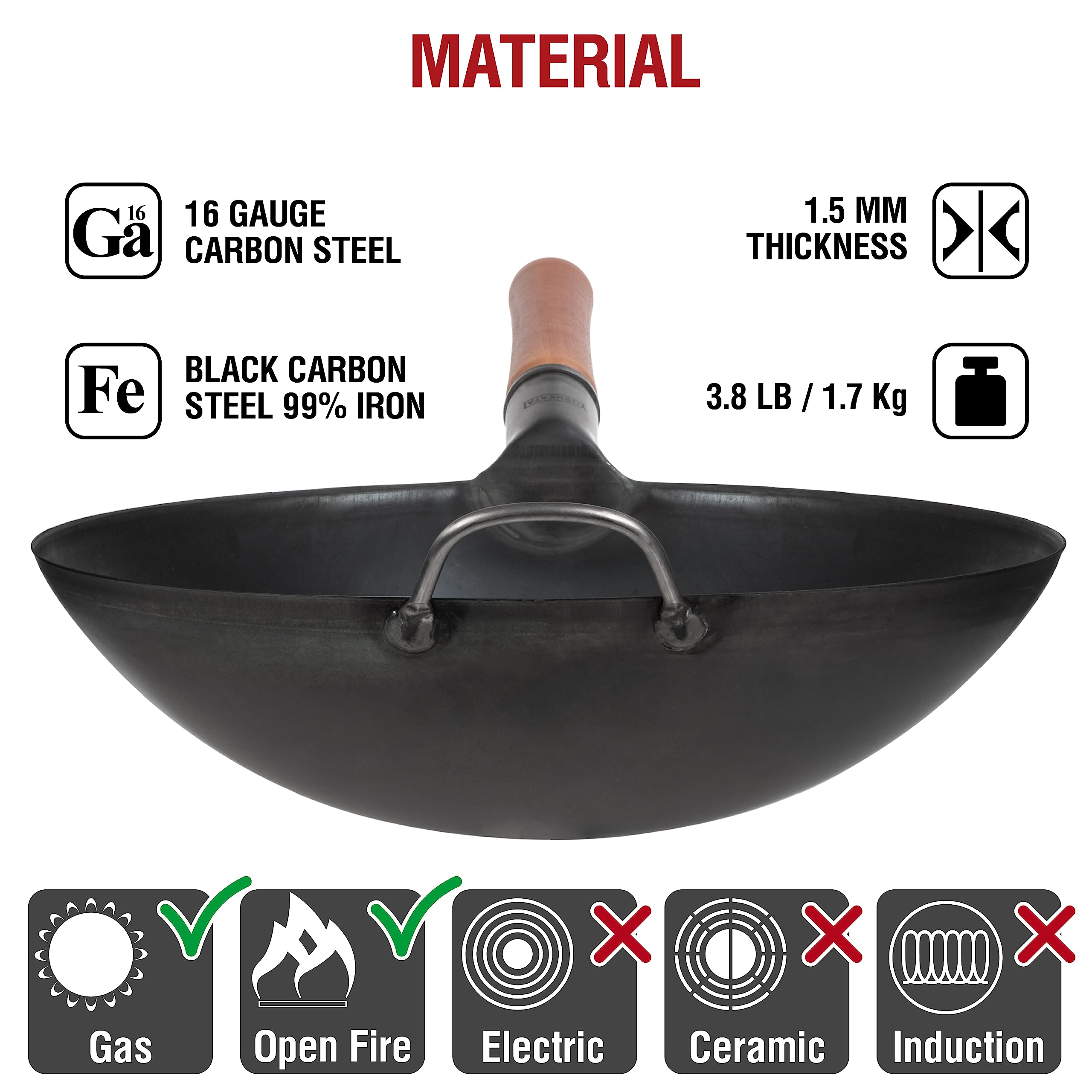 YOSUKATA wok is versatile for stir-frying, braising, and frying.