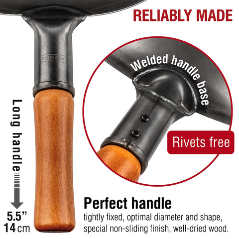 YOSUKATA wooden handle provides secure grip during cooking.