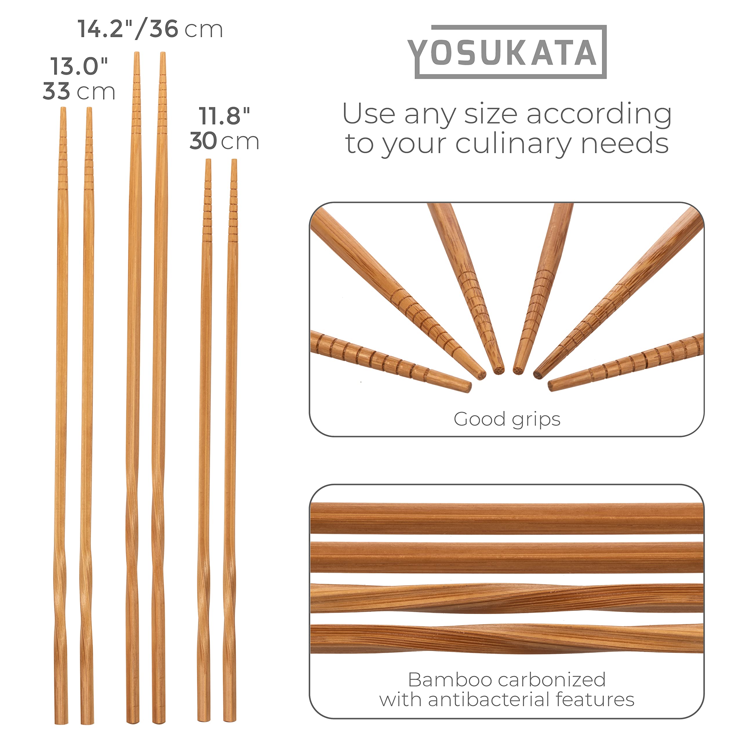 YOSUKATA 13-inch wooden chopsticks ready for frying and handling