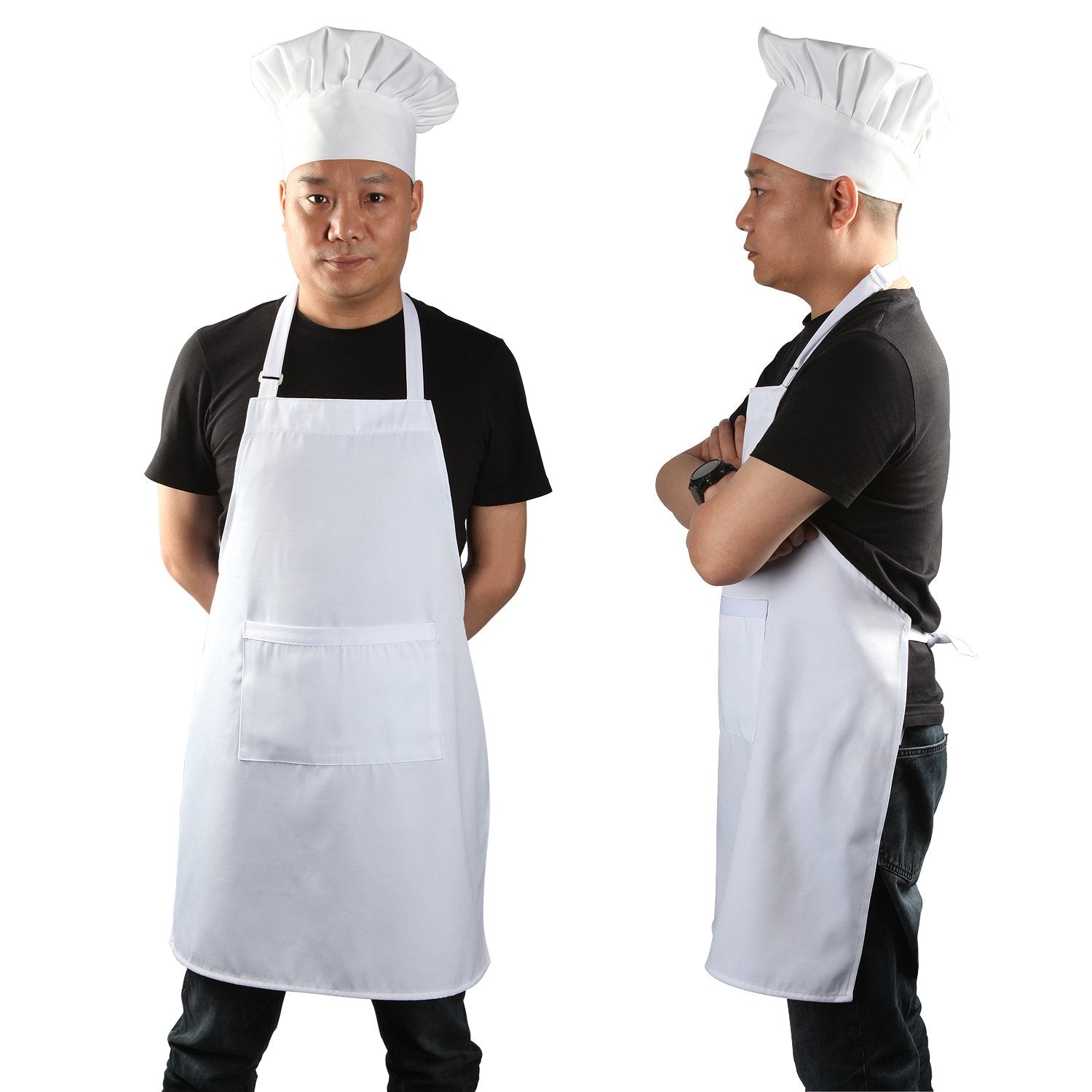 Yotache chef apron white with deep pockets for easy tool access.