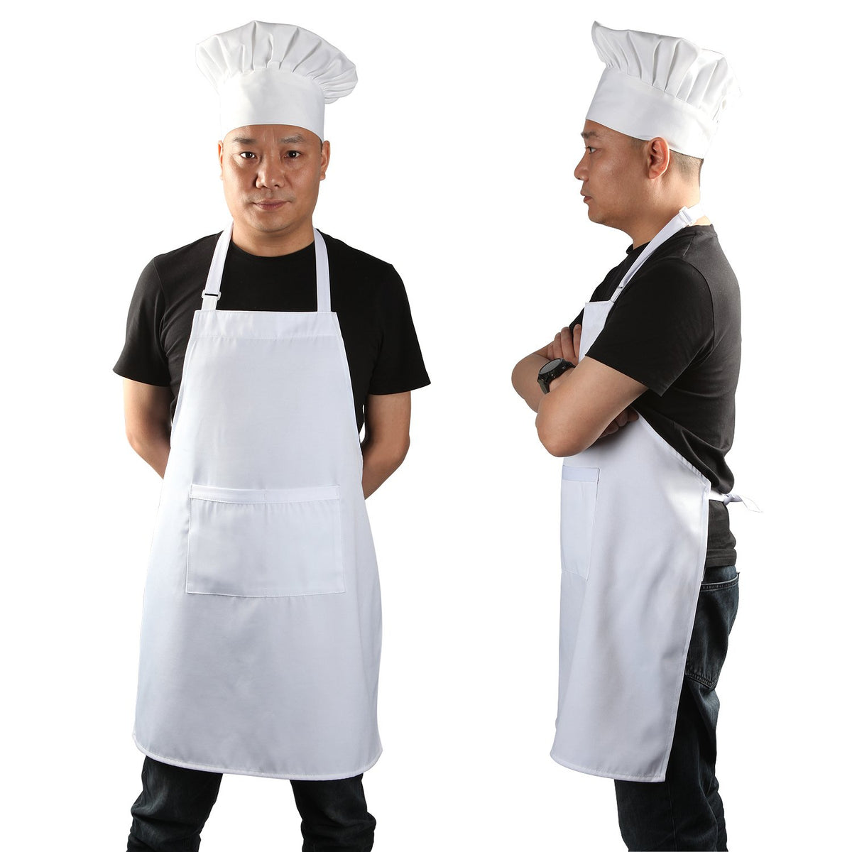 Yotache chef apron white with deep pockets for easy tool access.