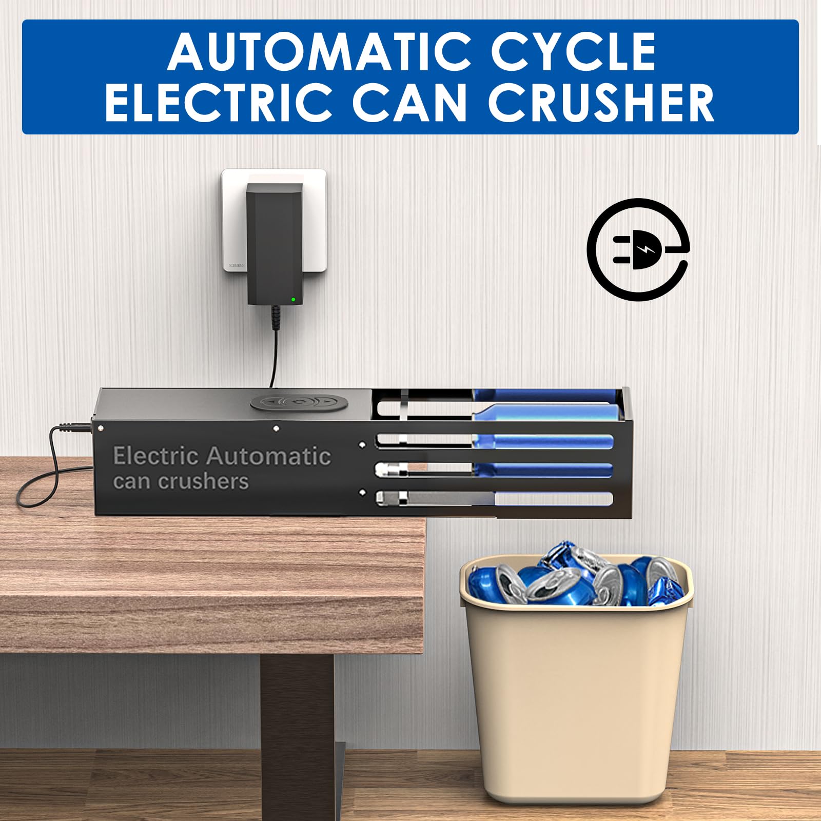 Crushed can output from YOTAN demonstrates compact waste reduction for recycling bins.