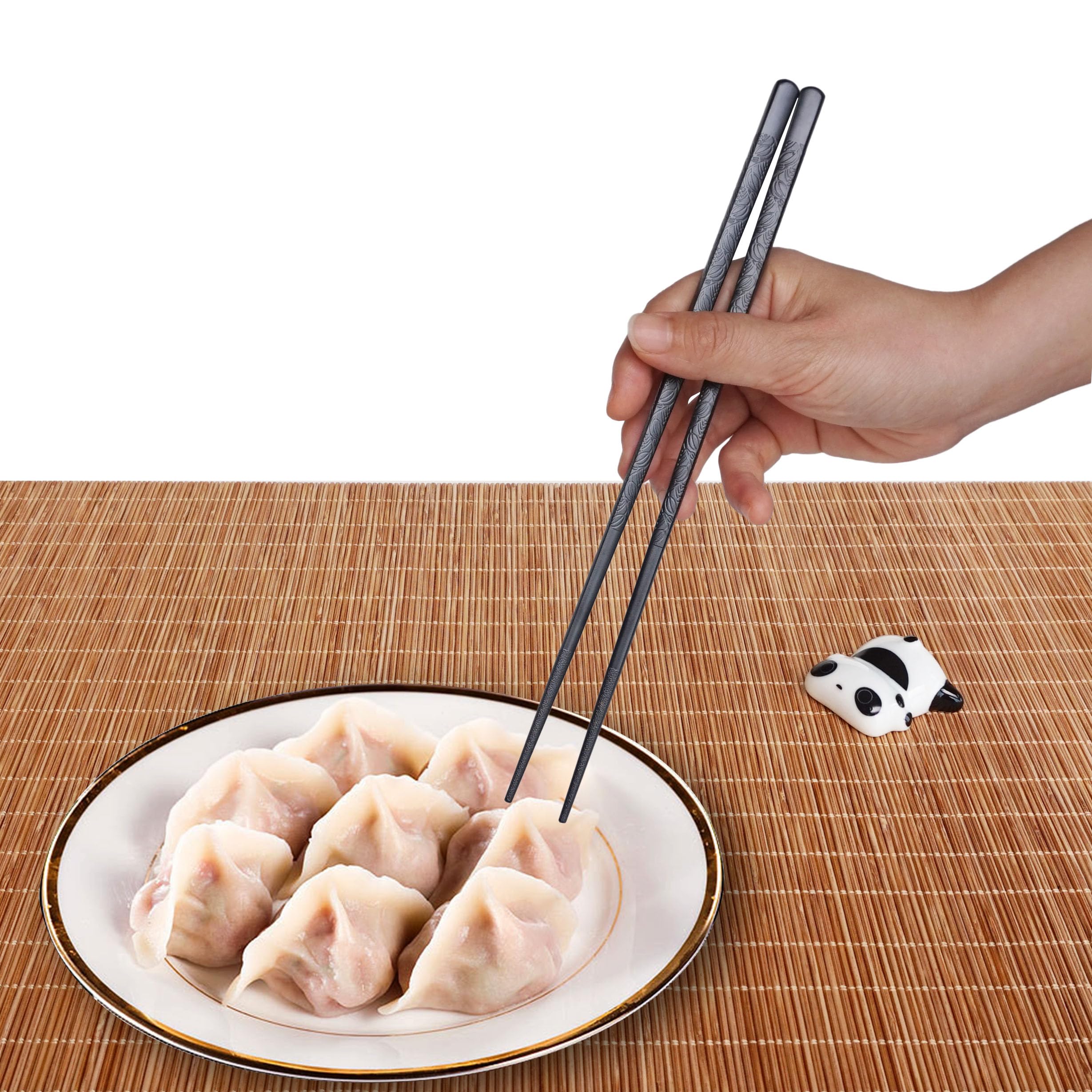 Youda chopsticks with textured frosted tips improve control during meals.