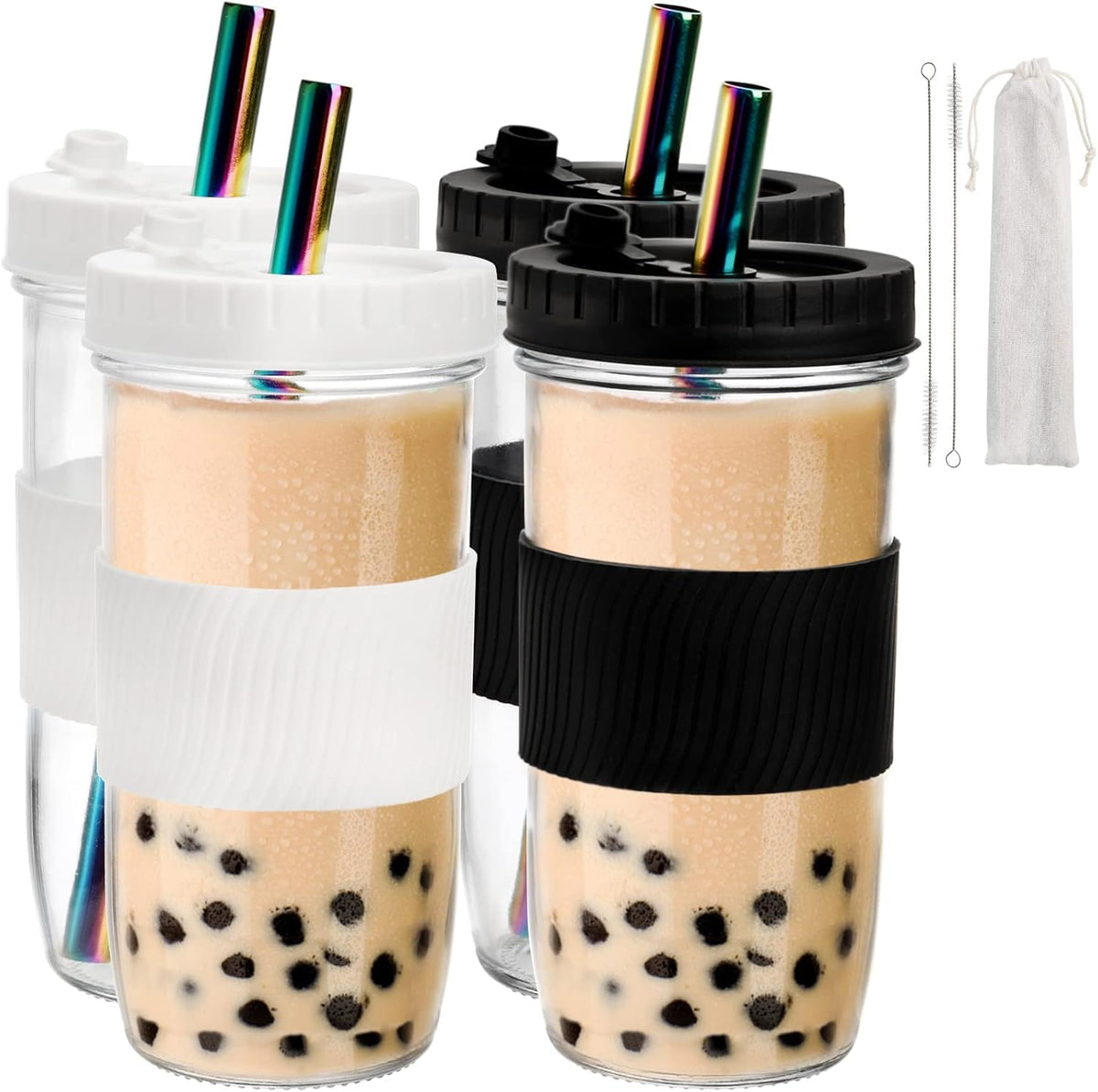 Youeon 4-pack 24 oz boba cups with lids for bubble tea at home
