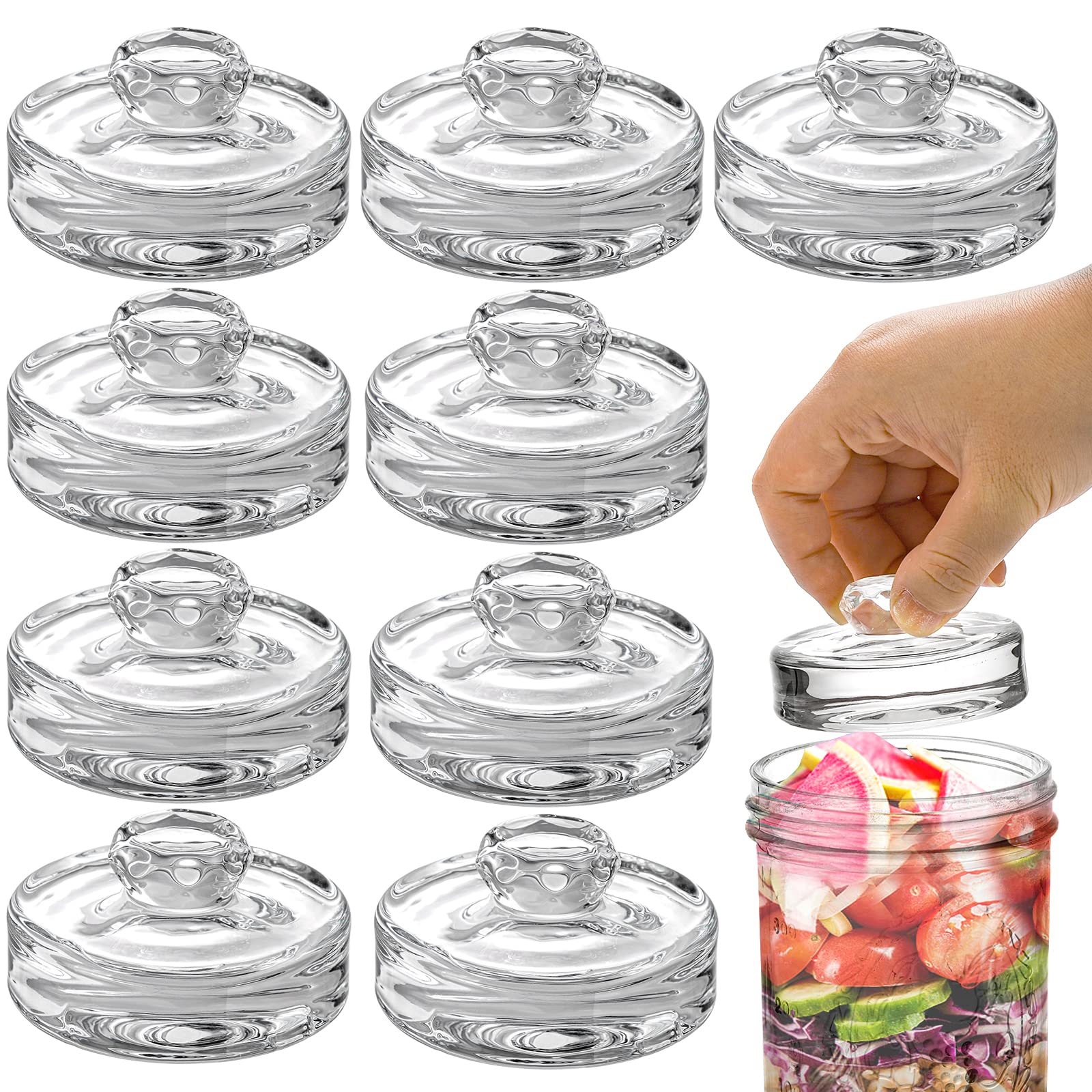 Youeon 9-pack fermentation weights, flat view, stabilize brine in jars