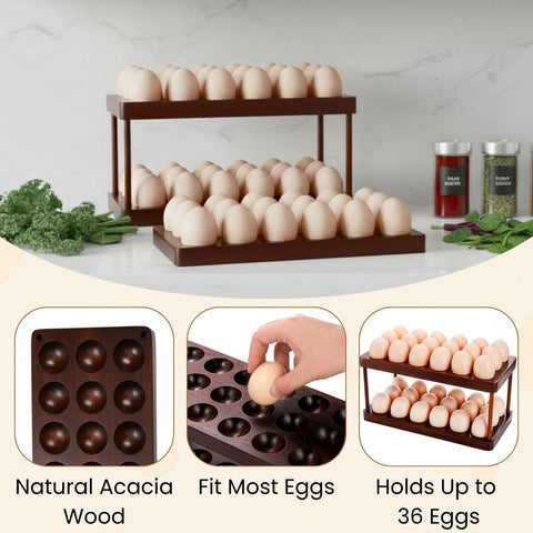 YOUEON Acacia egg holder with removable rods for flexible organization.
