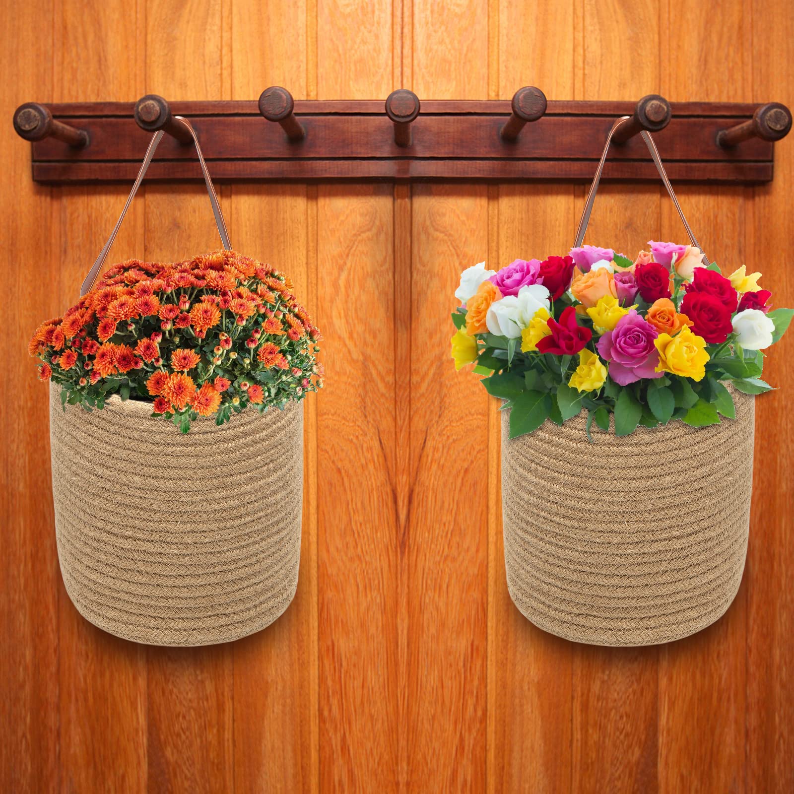 Youeon boho decor shelf display with jute basket style.