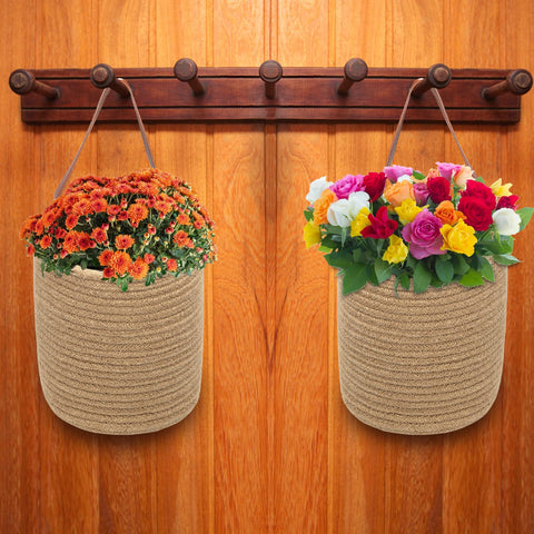 Youeon boho decor shelf display with jute basket style.