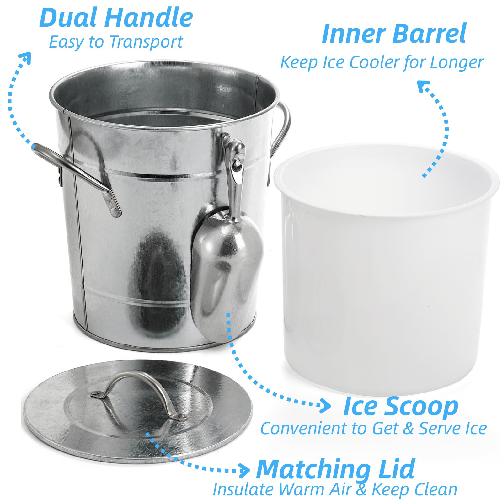 Youeon galvanized steel ice bucket with rustic look