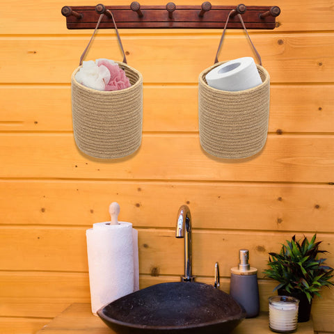 Youeon natural woven texture hanging basket offering rustic charm.