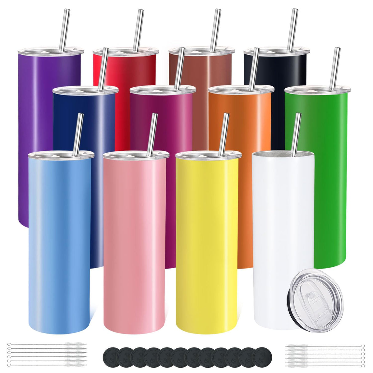 YOUKE OLA 12-pack multicolor tumblers with lids for on-the-go hydration.