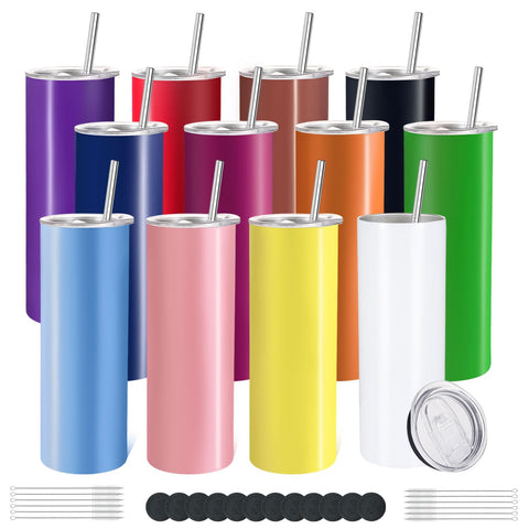 YOUKE OLA 12-pack multicolor tumblers with lids for on-the-go hydration.