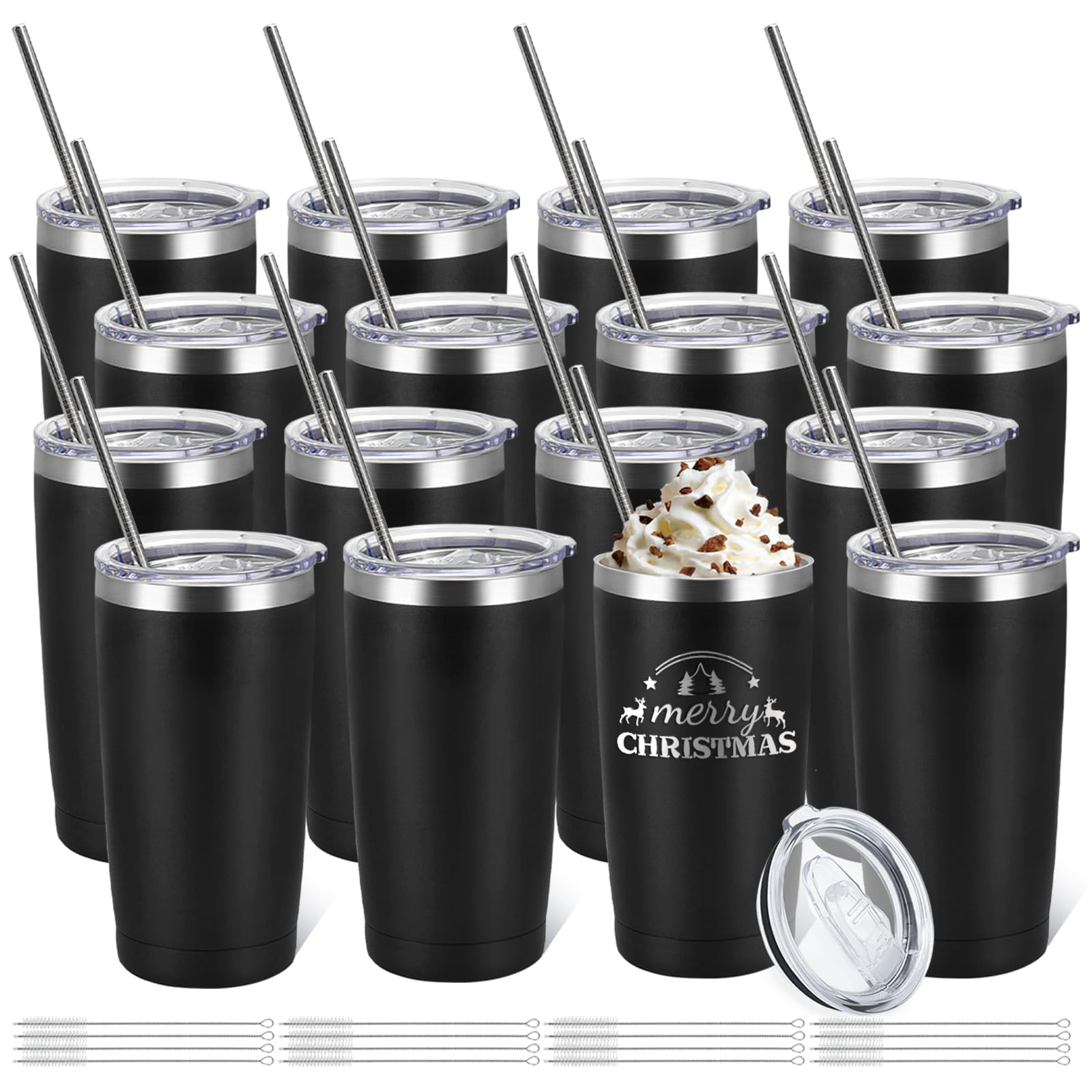 YOUKE OLA 16-pack black stainless steel tumblers with lids for daily use