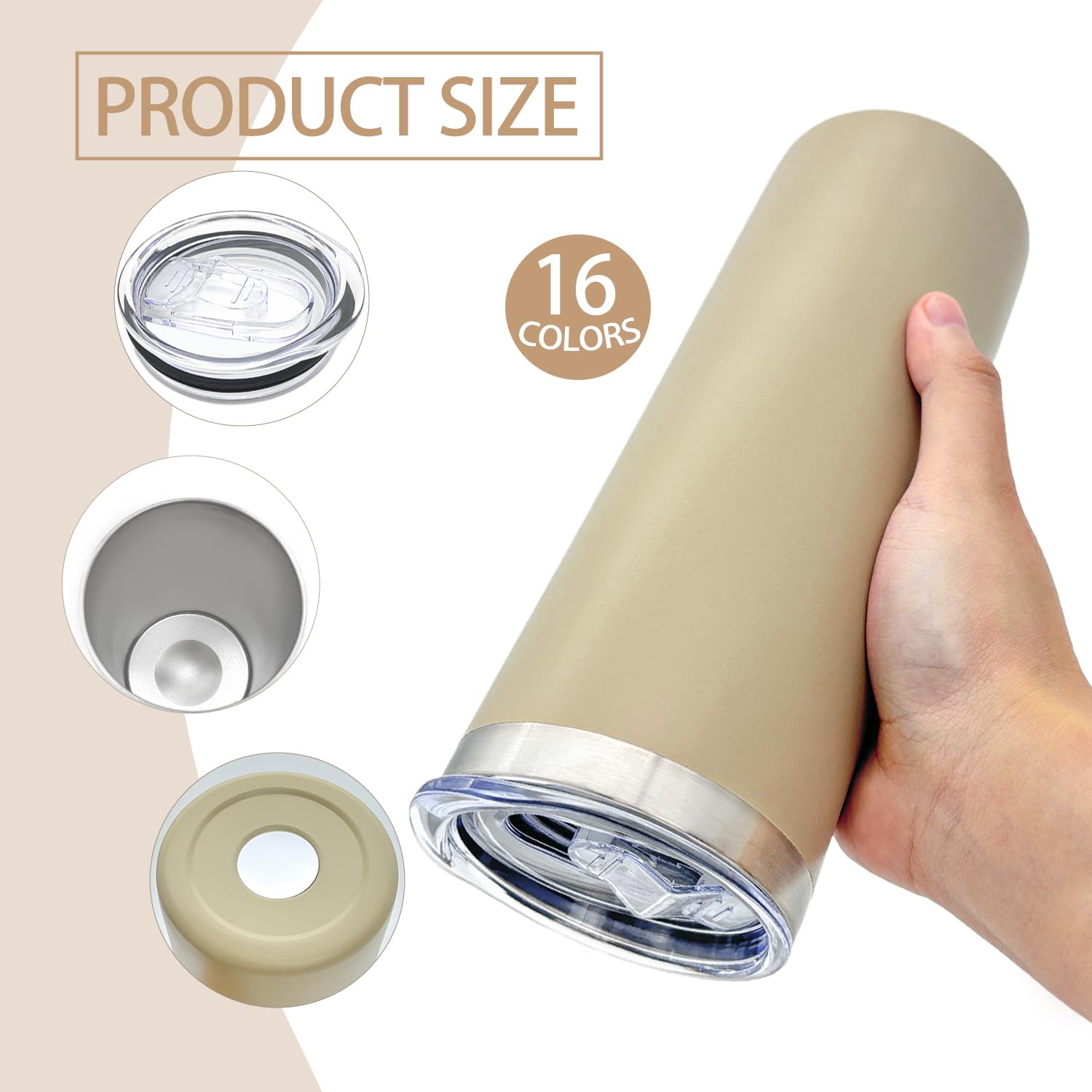 Double-wall vacuum insulation keeps drinks at temperature while staying cool to touch.