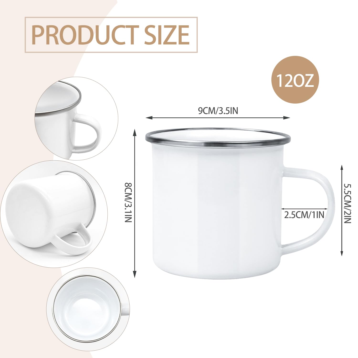 YOUKE OLA enamel mug close-up with silver rim for durable outdoor use.