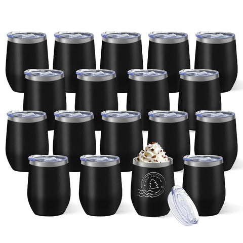 YOUKE OLA 18-pack stainless steel wine tumbler with lid front view highlights sleek black finish and portable design.