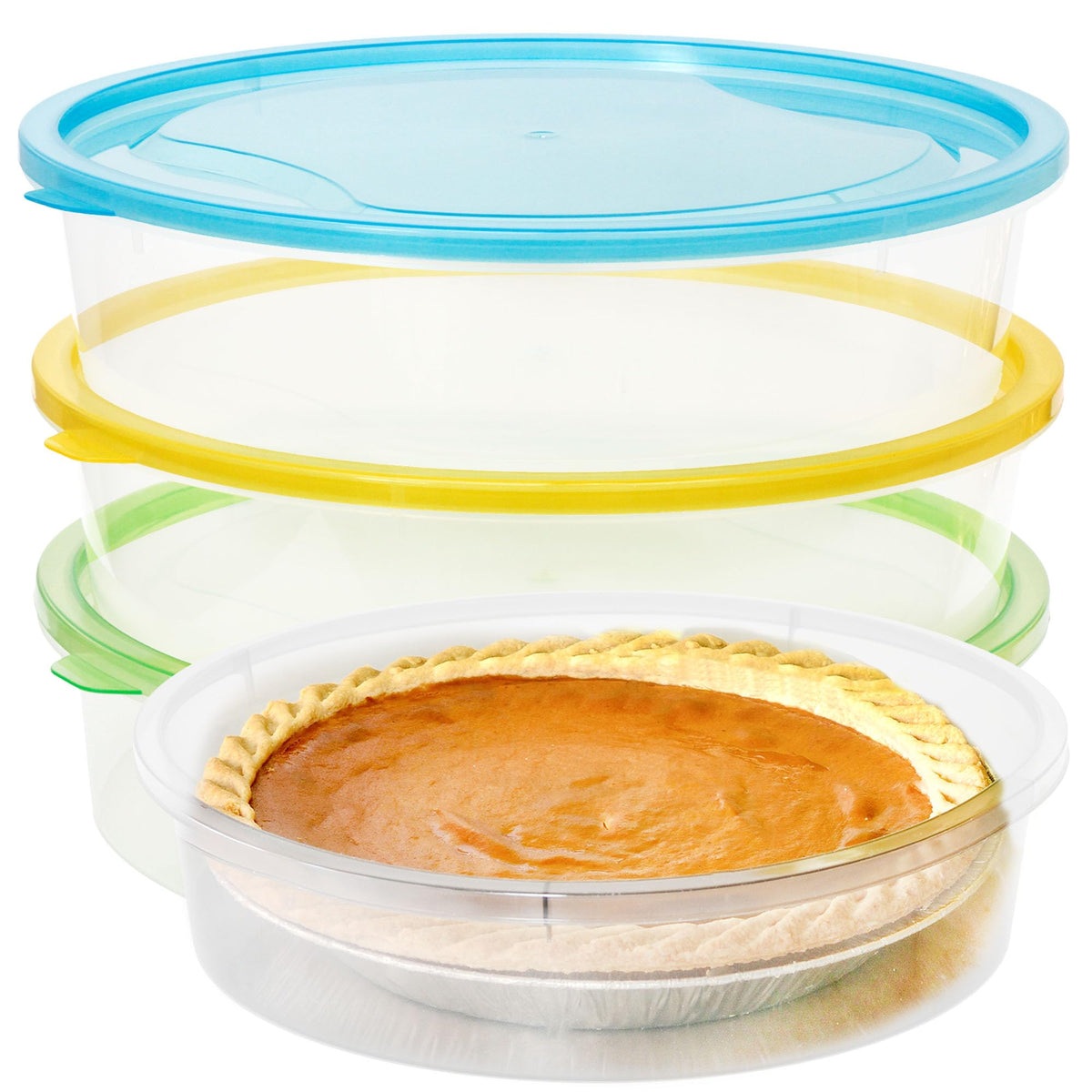 Youngever pie containers 3-pack with clear lids for freshness and portability.