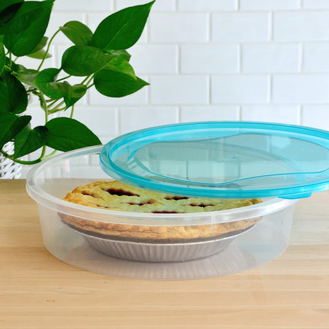 Youngever 11-inch pie container is stackable for organized fridge storage.