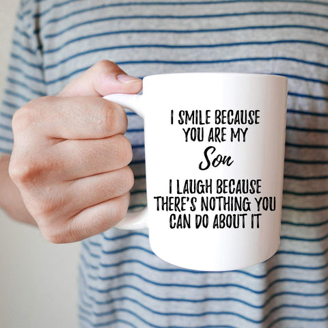 YouNique Designs Best Son Ever mug angled view, durable sublimation print