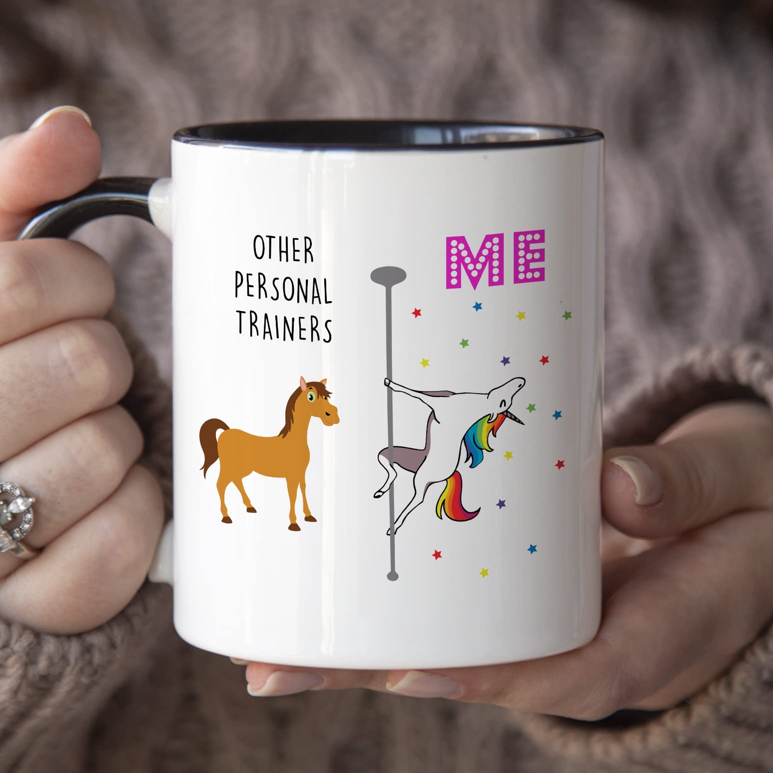 YouNique Designs personal trainer mug back view highlighting durable handle