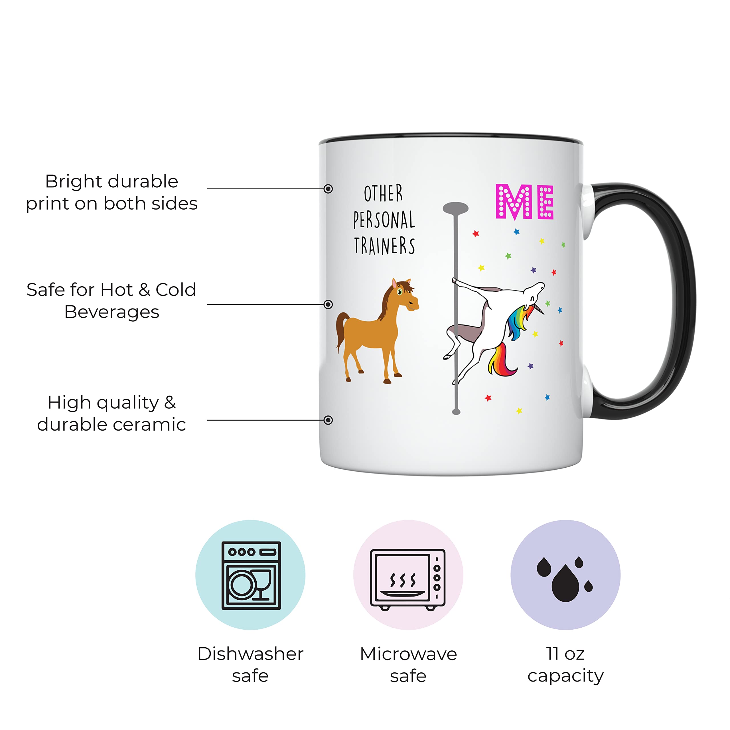 YouNique Designs unicorn trainer mug front view for morning coffee before sessions