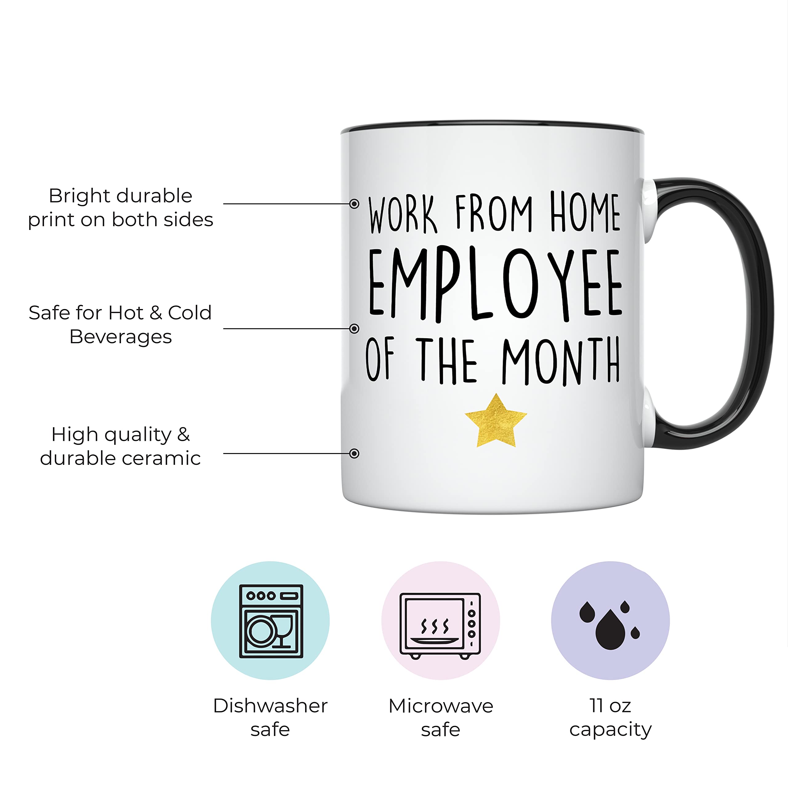 YouNique Designs Work From Home Mug side-left view highlighting bold employee-of-the-month design.
