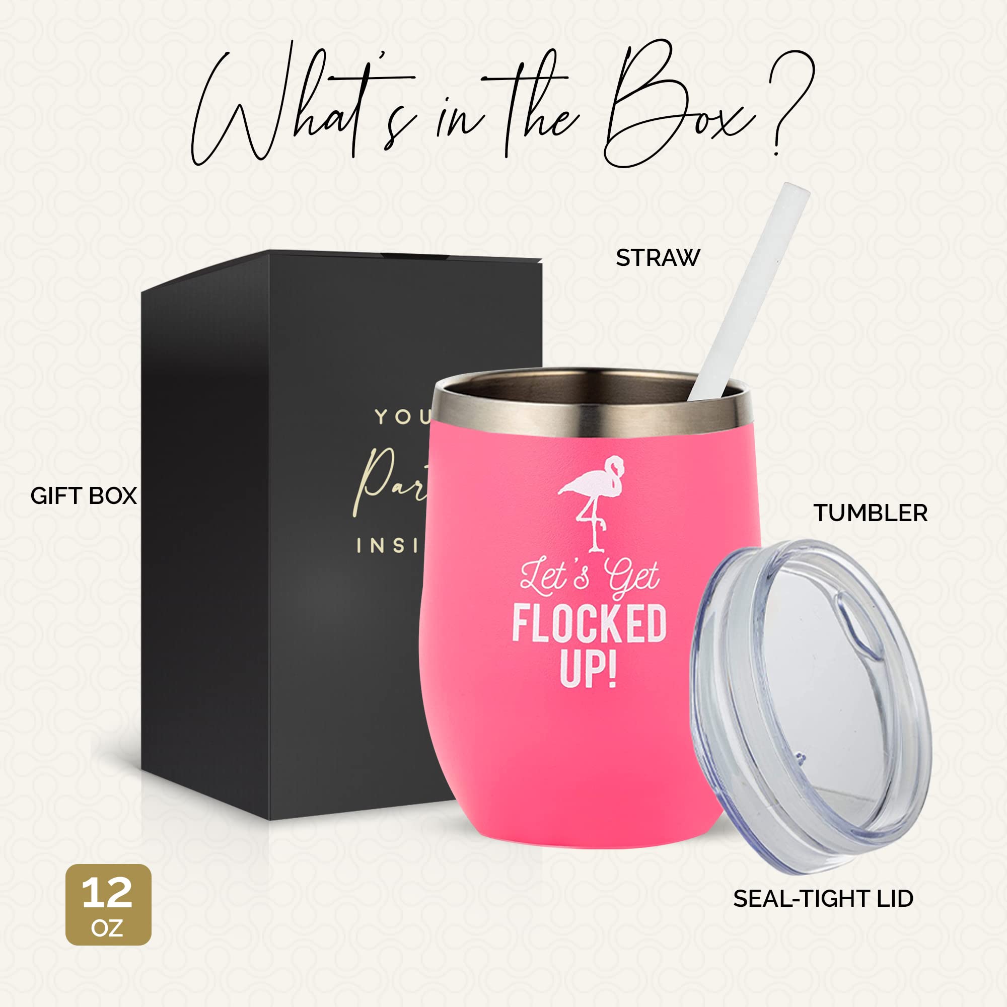 Your Dream Party Shop Flamingo Tumbler front design adds party flair.