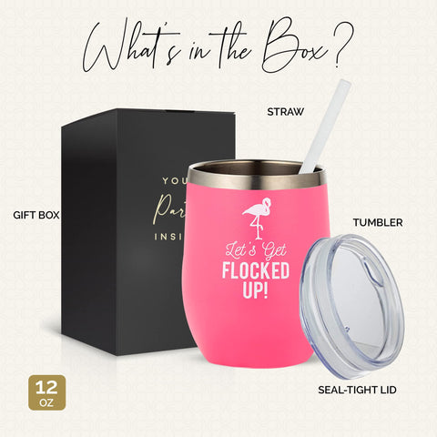 Your Dream Party Shop Flamingo Tumbler front design adds party flair.