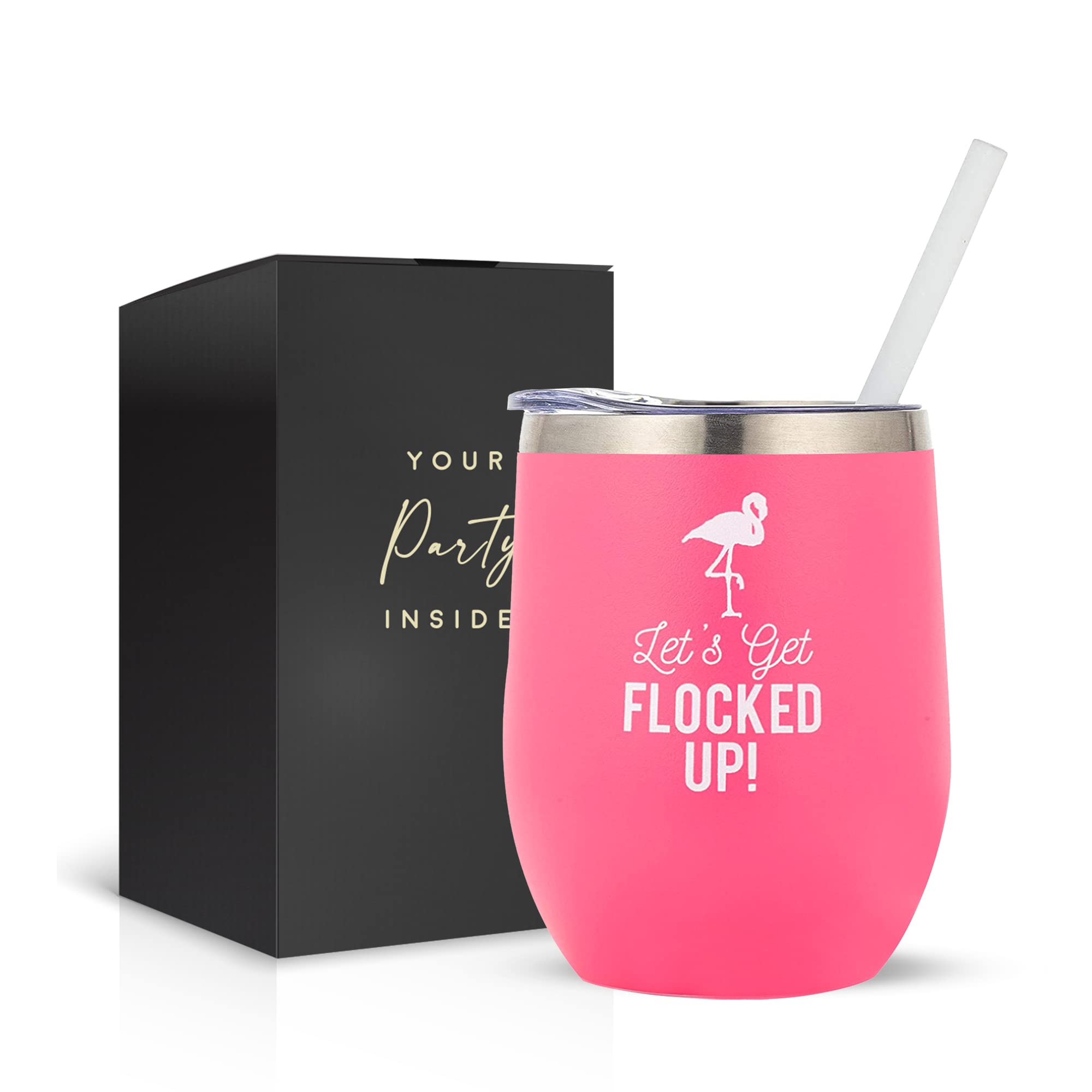 Your Dream Party Shop Flamingo Tumbler with pink lid and straw for on-the-go use.