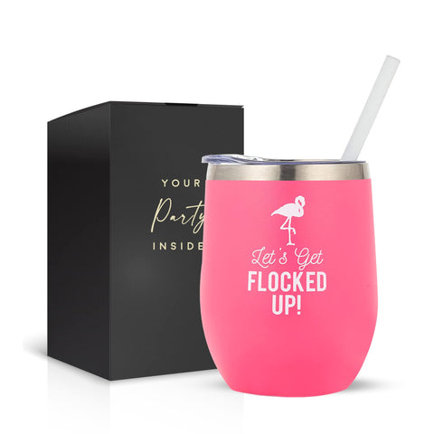 Your Dream Party Shop Flamingo Tumbler with pink lid and straw for on-the-go use.