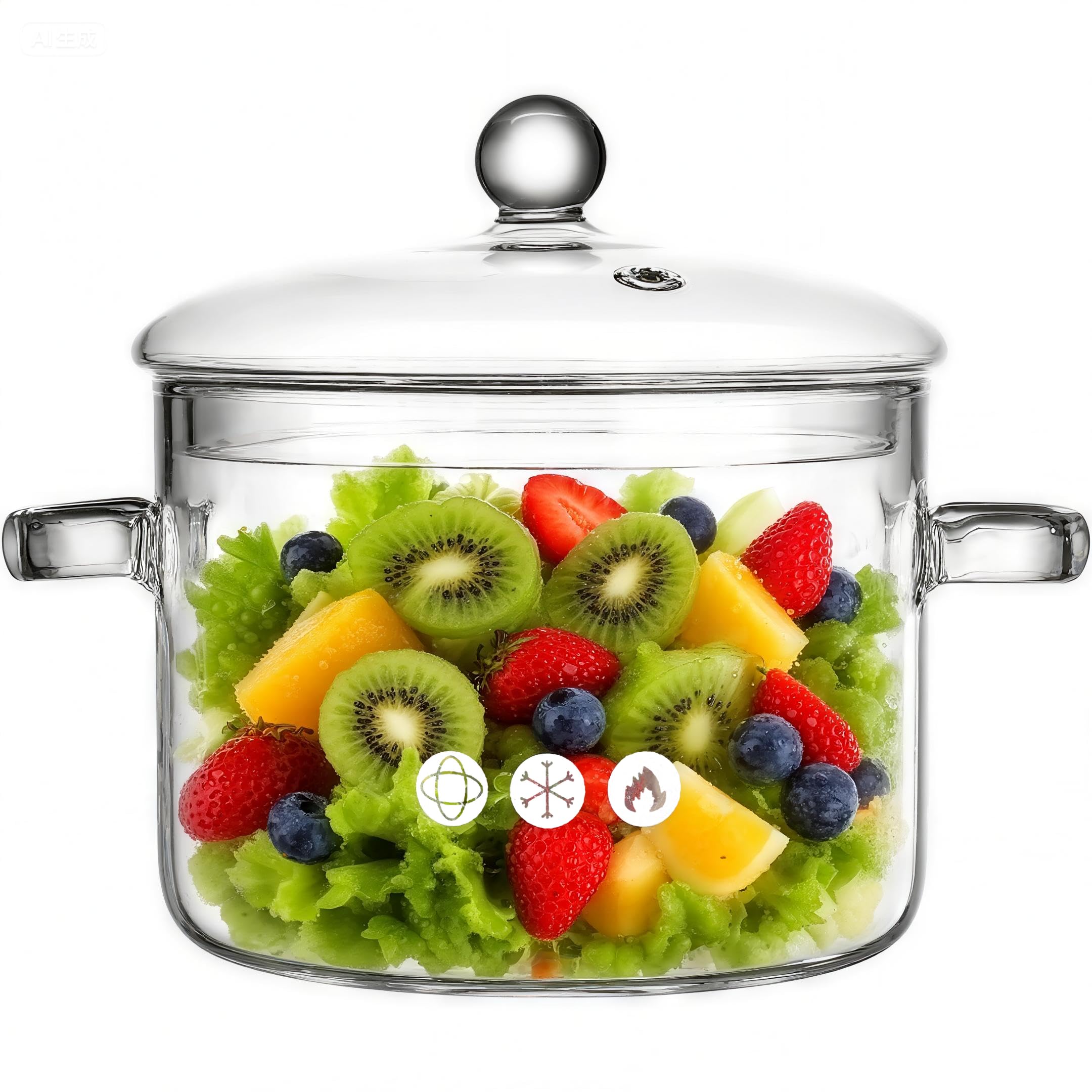 Yovexal clear glass pot capacity for soups and sauces at a glance.