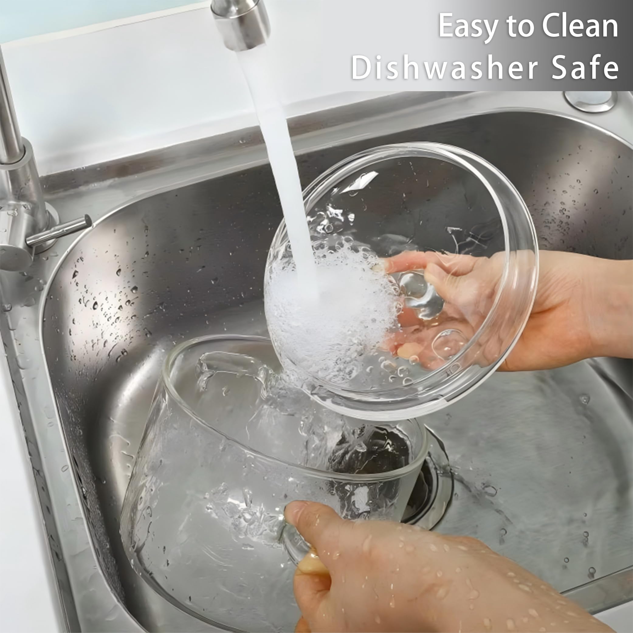 Yovexal microwave, freezer, and dishwasher safe glass pot for convenient storage.