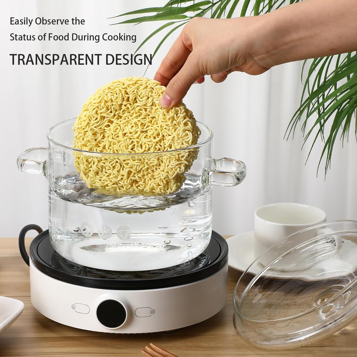 Yovexal stovetop compatible glass saucepan safe on ceramic and electric stoves.