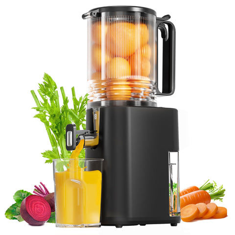 YOYDS cold press juicer with wide feed chute for whole-fruit juicing