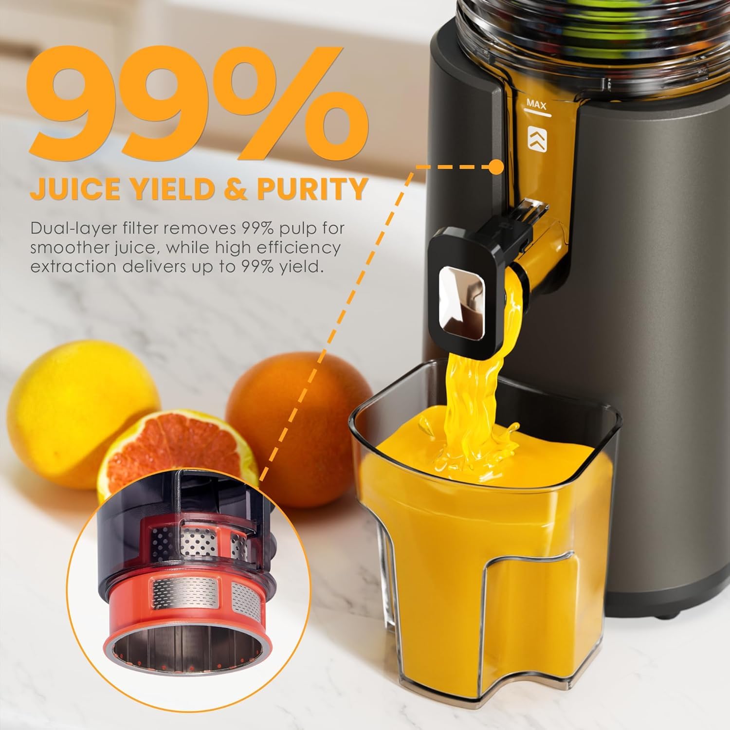 YOYDS juicer motor at 55 RPM for steady, efficient juicing