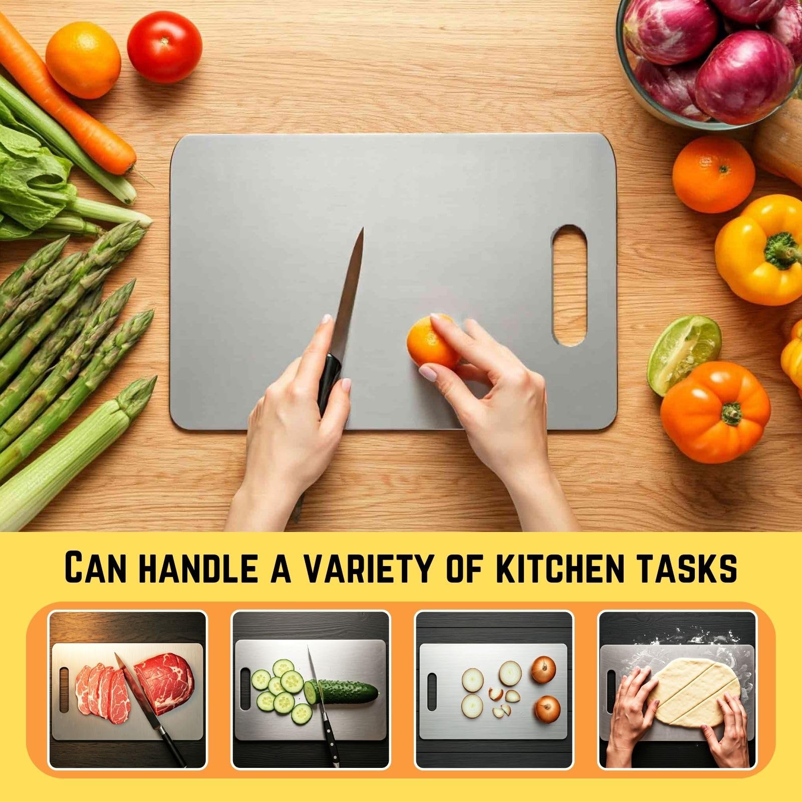YoYoulee titanium cutting board is dishwasher-safe for quick cleanup after cooking.