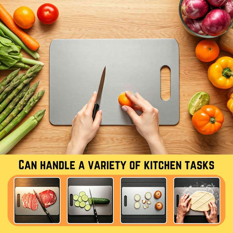 YoYoulee titanium cutting board is dishwasher-safe for quick cleanup after cooking.