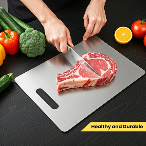 YoYoulee titanium cutting board knife friendly surface preserves blade sharpness.