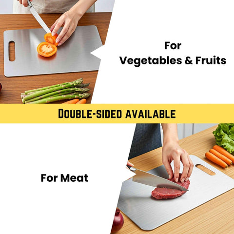 YoYoulee titanium board with meat side and vegetable side for cross-contamination prevention.