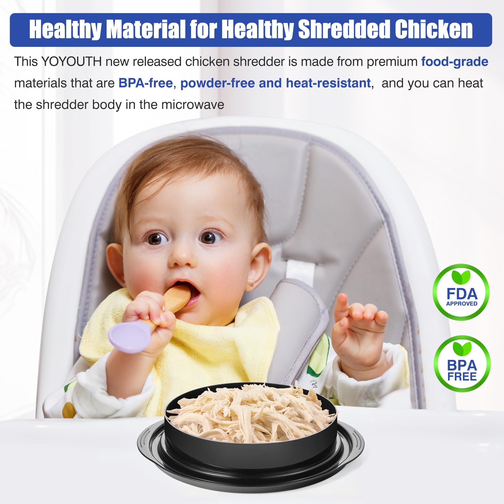 YOYOUTH Chicken Shredder Tool dishwasher safe for easy cleanup.