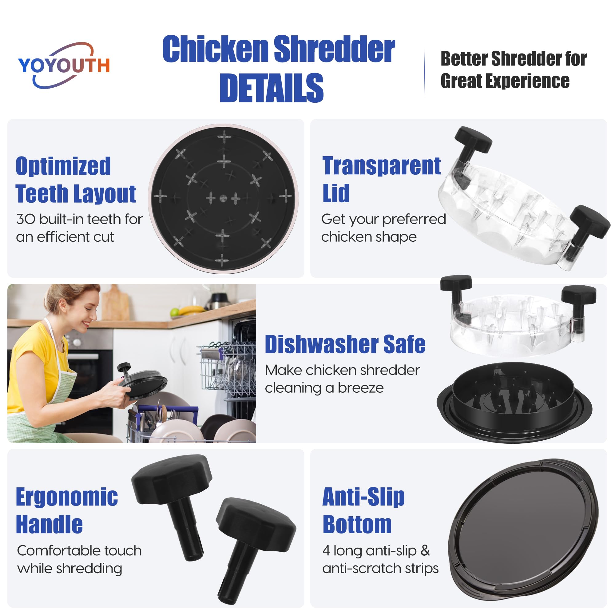YOYOUTH Chicken Shredder Tool ergonomic handle for comfortable use.