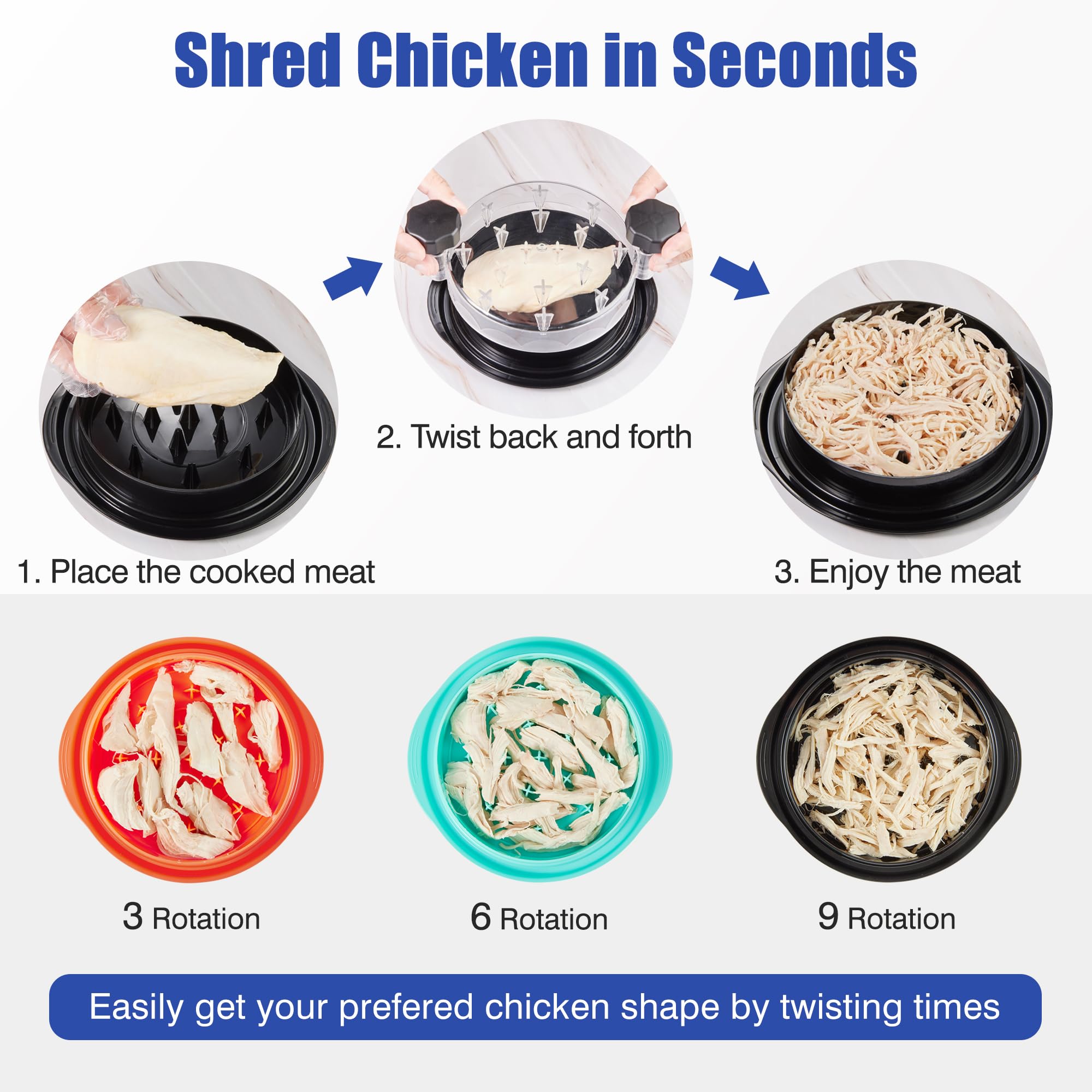 YOYOUTH Chicken Shredder Tool transparent lid shows shredding progress.