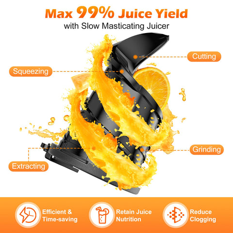 YPONE juicer dual strainers 0.3mm mesh reduce clogging and maximize juice