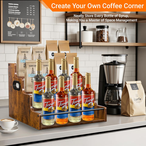 YQBRAO 4-Tier Bottle Display Side View highlights clear bottle visibility.