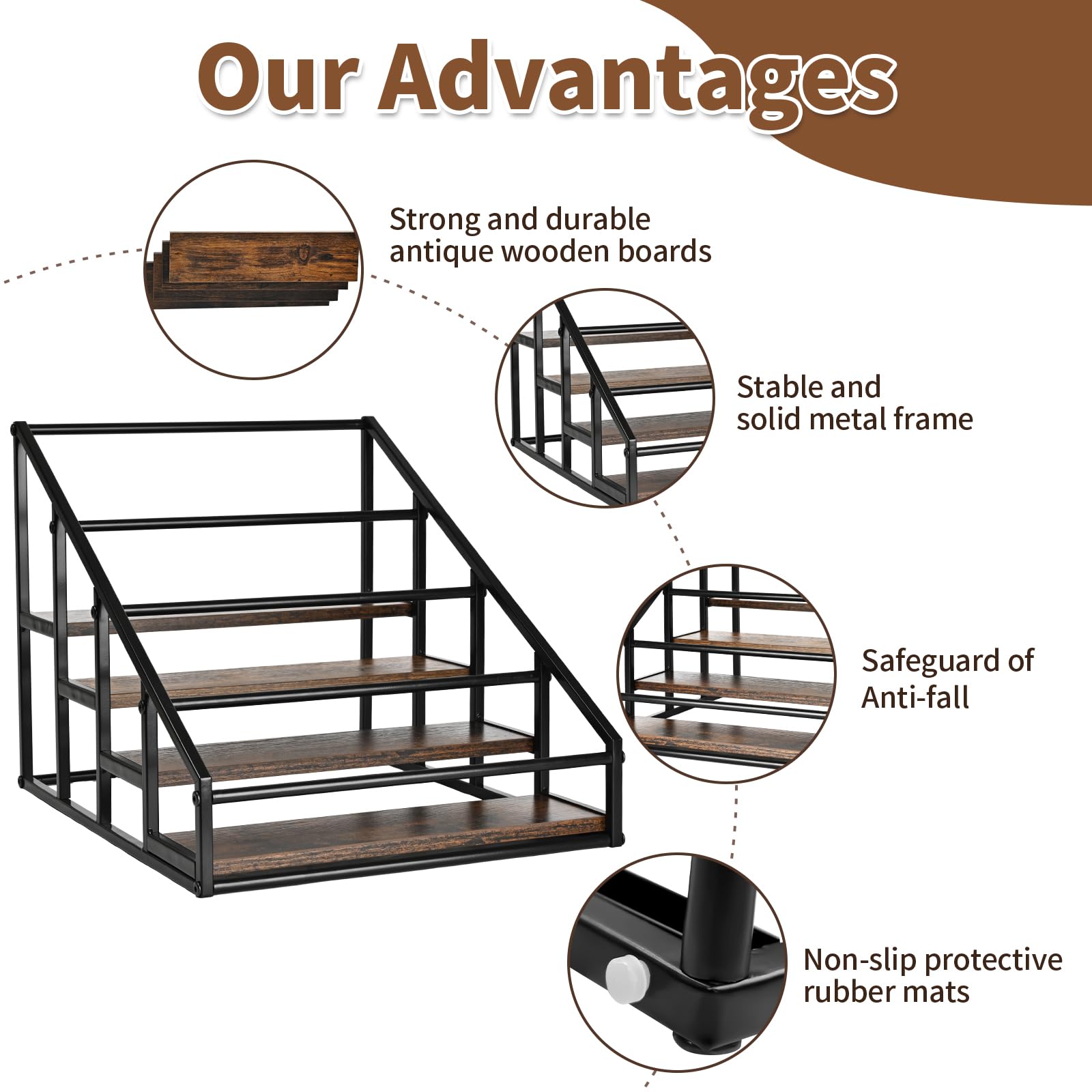 YQBRAO coffee bar storage shelf showcasing bottles and mugs.