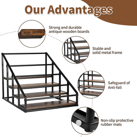 YQBRAO coffee bar storage shelf showcasing bottles and mugs.