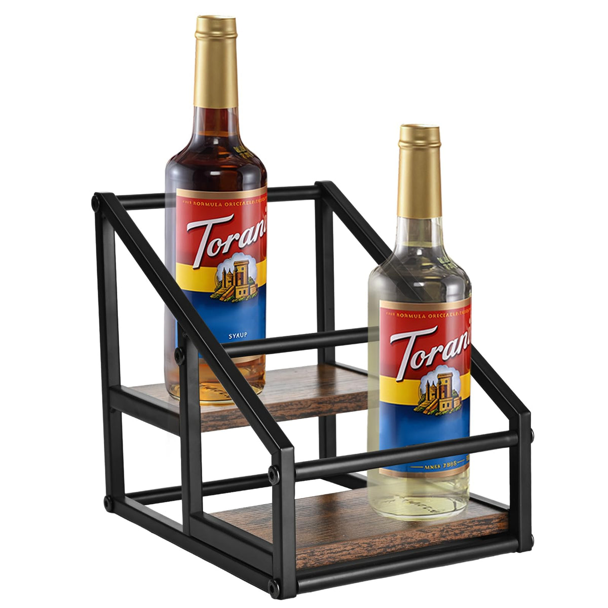 YQBRAO coffee syrup rack front view showing organized syrups for quick coffee prep
