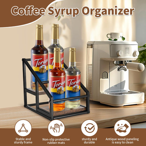 YQBRAO coffee syrup rack side view highlights sturdy matte black frame